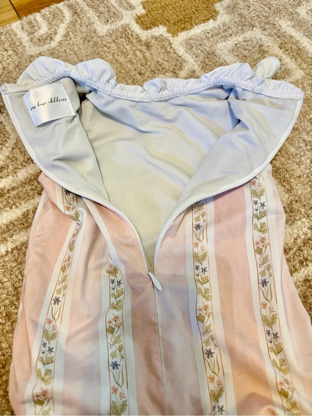 Sea house Pink & White Floral Stripe Baby One-Piece